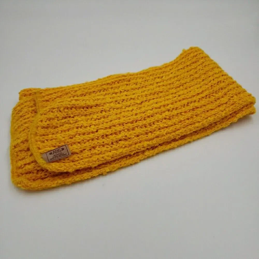 Vtg 90s ARIS Knits Scarf Bright Yellow Acrylic Wool Mohair Blend 70x8 Hufflepuff